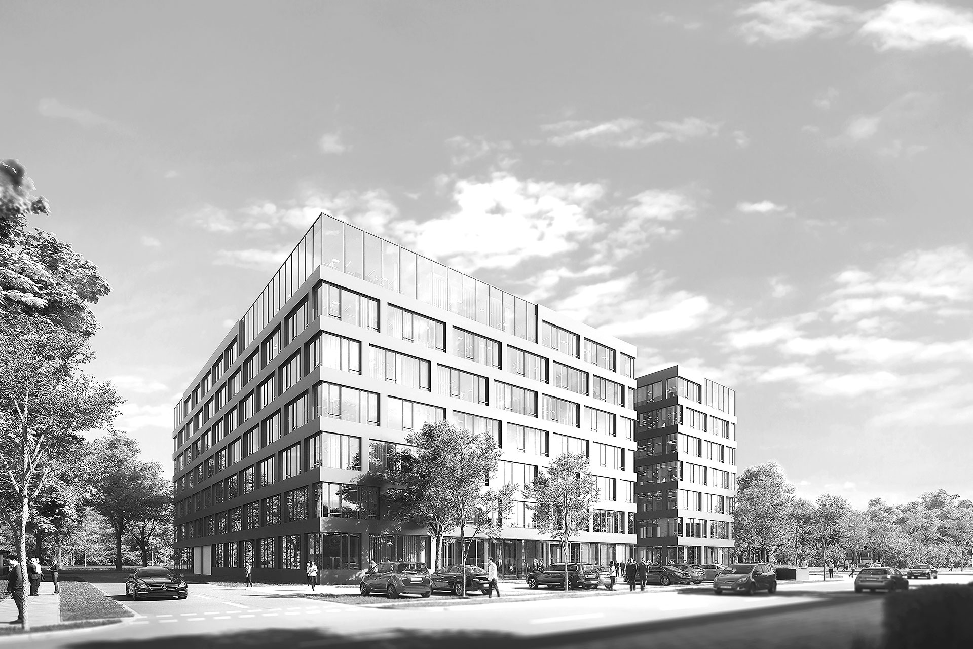 CAMPUS NORDOSTPARK | ANSICHT SÜDOSTEN | ILLUSTRATION | QUELLE: SRAP ARCHITEKTEN